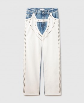  Dámské džíny Stella McCartney Chaps Studded Straight-Leg White/Modré | Denim