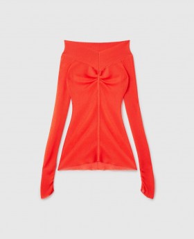  Stella McCartney Průsvitný síťovaný top s dlouhým rukávem Červený | Dámský pletený top