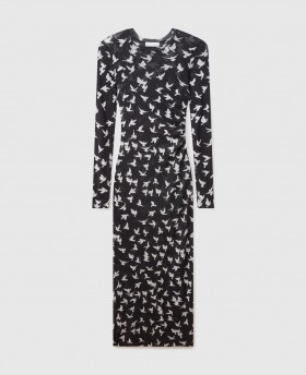  Stella McCartney Dove Print Mesh Langærmet Kjole Sort/hvid | Damekjoler