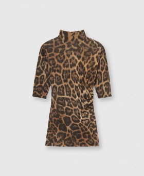 Stella McCartney Leopard Top Med Høj Hals Leopardprint | Dame Skjorter Og Toppe