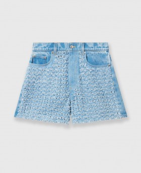 Stella McCartney Mellemhøje Denim Bouclé Shorts Lyseblå | Dame Denim