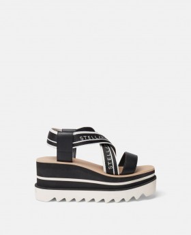  Stella McCartney Sneak-elyse Stribede Platform Sandaler Sort/Hvid | Dame Sandaler