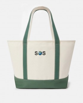  Stella McCartney Sos Broderet Stor Tote Taske Dune Beige / Amazon Grøn | Dame Tote Tasker