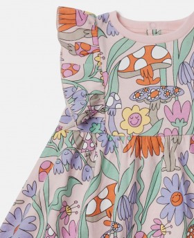  Stella McCartney Plisseret Kjole med Ærmer og Woodland Print i Lyserød | Børn Baby Piger