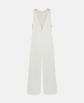  Stella Mccartney Crystal Mesh Diepe V-hals Jumpsuit Zuiver Wit | Dames Jumpsuits