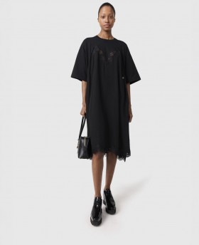  Stella Mccartney Maxi-jurk met kanten inzetstuk en korte mouwen, puur wit | Damesjurken