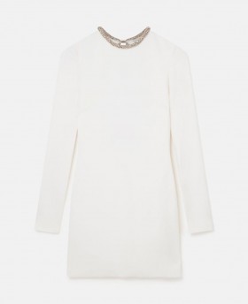  Robe cocktail mini blanche Stella McCartney à col en cristal | Robes pour femmes