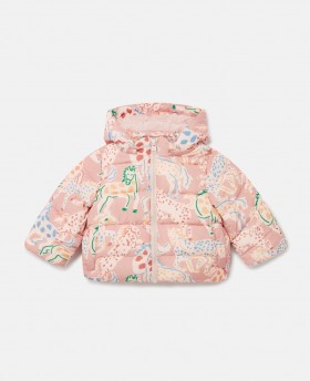  Doudoune imprimée cheval Stella McCartney rose pêche | Vêtements d'extérieur pour enfants