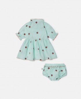  Robe Stella McCartney Coccinelle Verte à Manches Courtes Festonnées | Bébé Fille