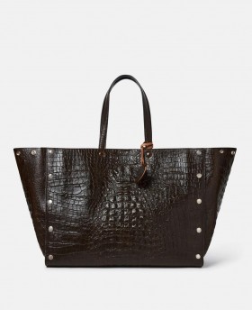  Sac cabas Stella McCartney Stella Studs grand format, marron café, motif croco | Sacs cabas femme