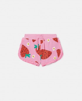 Short à franges rose à imprimé fraise Stella McCartney | Pantalons et shorts pour enfants