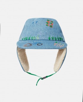  Stella McCartney Farmyard bestickte Mütze mit Ohrenklappen, blau | Kinderschuhe und Accessoires