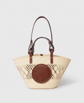  Stella McCartney Logo Raffia Häkeltasche, mittelgroß, Natur | Damen-Schultertasche