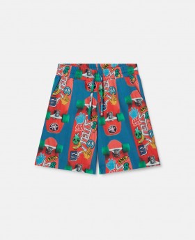  Stella McCartney Shorts mit Skateboard-Print, Rot/Blau | Kinderhosen & Shorts