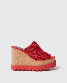  Stella McCartney Sneak-elyse Keilsandalen mit gewebtem Plateau, Rot | Damen-Keilsandalen