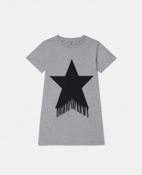 Stella McCartney Fransen-T-Shirt-Kleid mit Sternenmuster, Grau | Kinderkleider & Jumpsuits