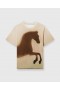 Stella McCartney Horse Graphic Cotton T-shirt Καφέ | Γυναικεία Πουκάμισα και Μπλούζες
