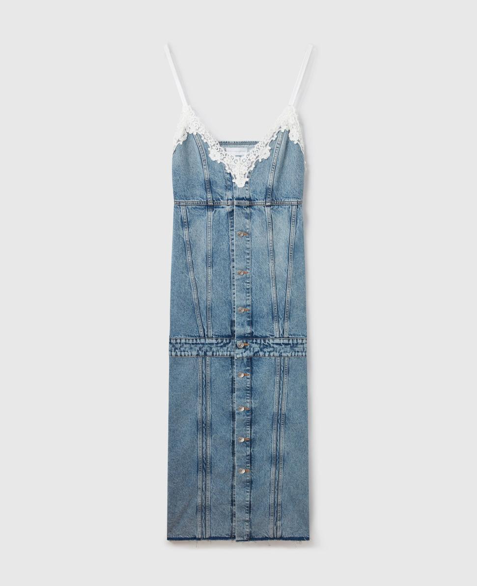  Robe longue Stella McCartney bleu délavé à col V | Denim femme